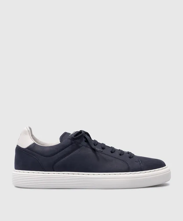 Brunello Cucinelli Blue nubuck sneakers with logo