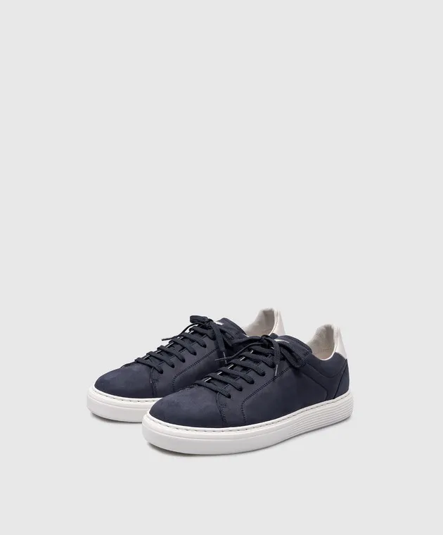 Brunello Cucinelli Blue nubuck sneakers with logo