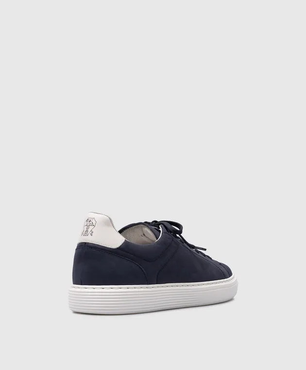 Brunello Cucinelli Blue nubuck sneakers with logo