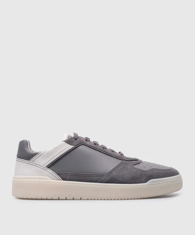 Brunello Cucinelli Gray leather sneakers with logo patch