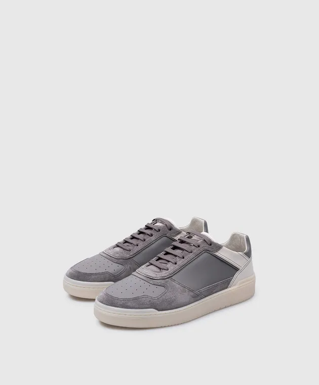 Brunello Cucinelli Gray leather sneakers with logo patch