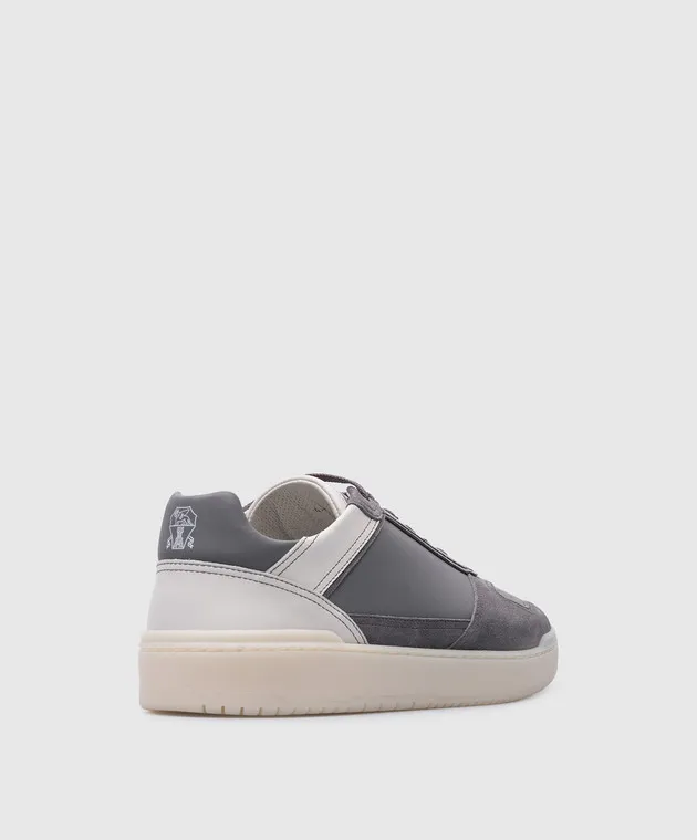 Brunello Cucinelli Gray leather sneakers with logo patch