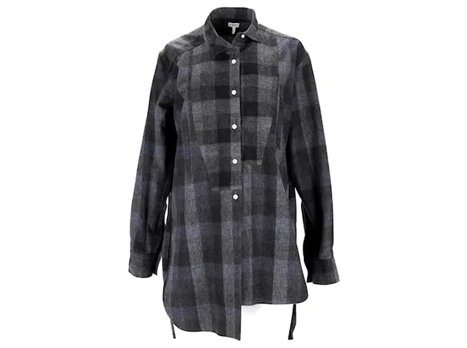 Camisa Loewe Asimétrica Cuadros Lana Gris 