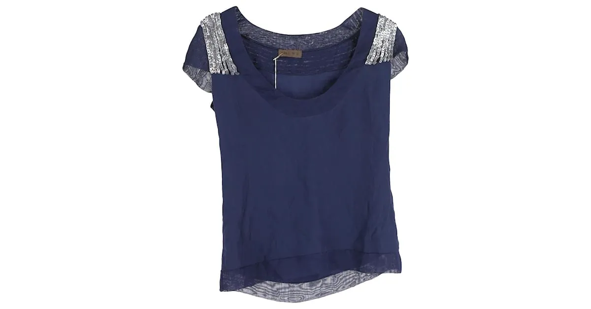 Camiseta con adornos Loewe en seda azul 