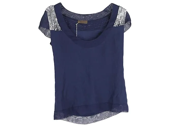 Camiseta con adornos Loewe en seda azul 