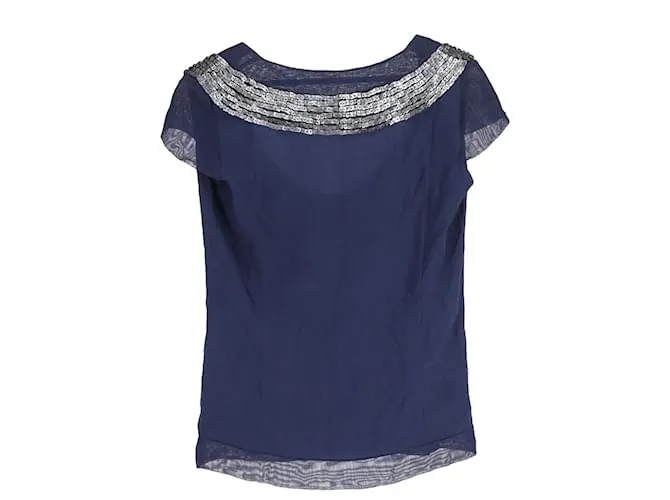 Camiseta con adornos Loewe en seda azul 