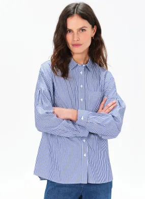 CAROLL CLAUDINE3 - Camisa de algodón a rayas con cuello clásico en azul