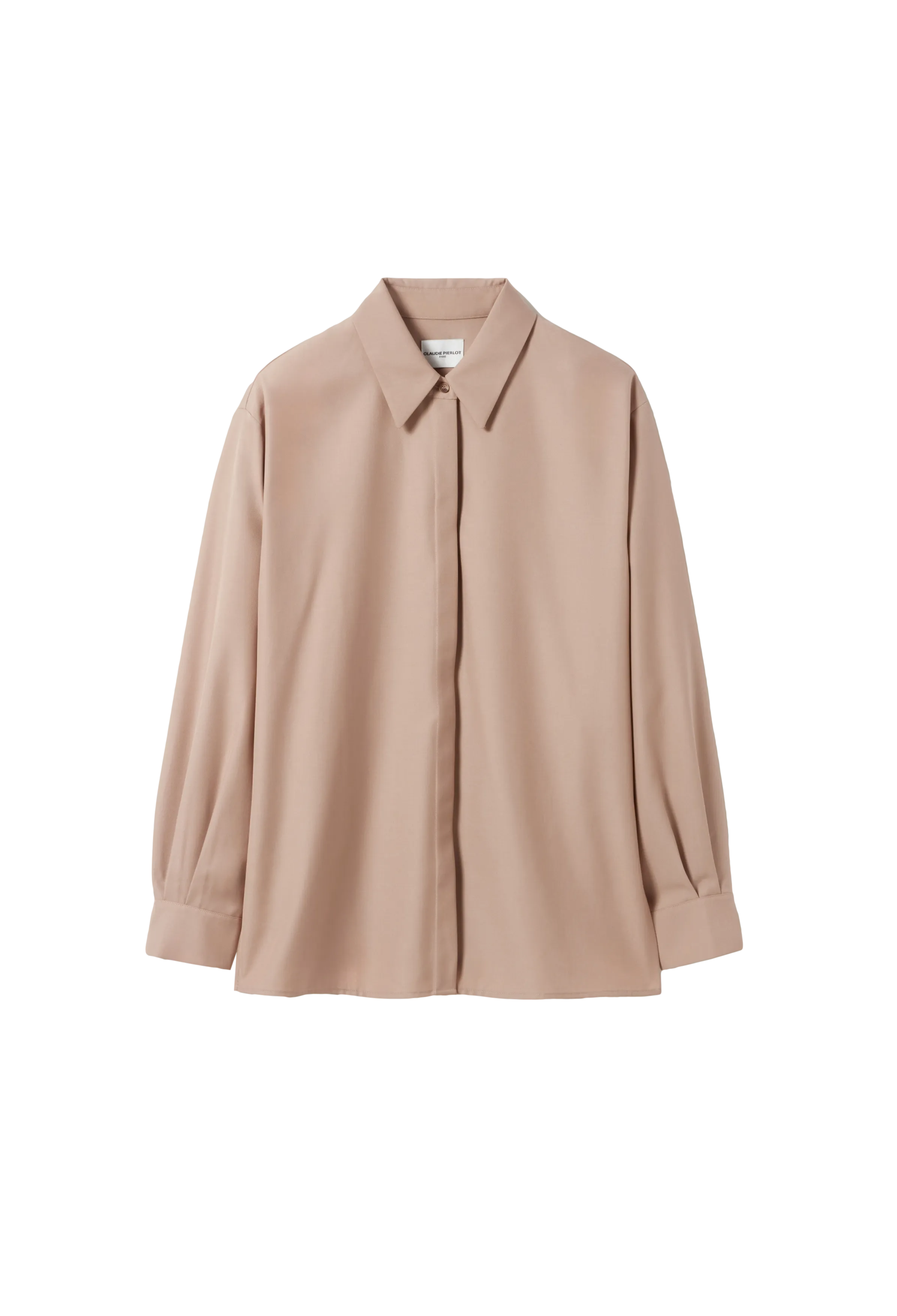 CLAUDIE PIERLOT Camisa de satén recta cuello clásico en beige