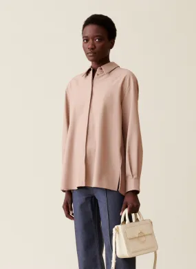 CLAUDIE PIERLOT Camisa de satén recta cuello clásico en beige