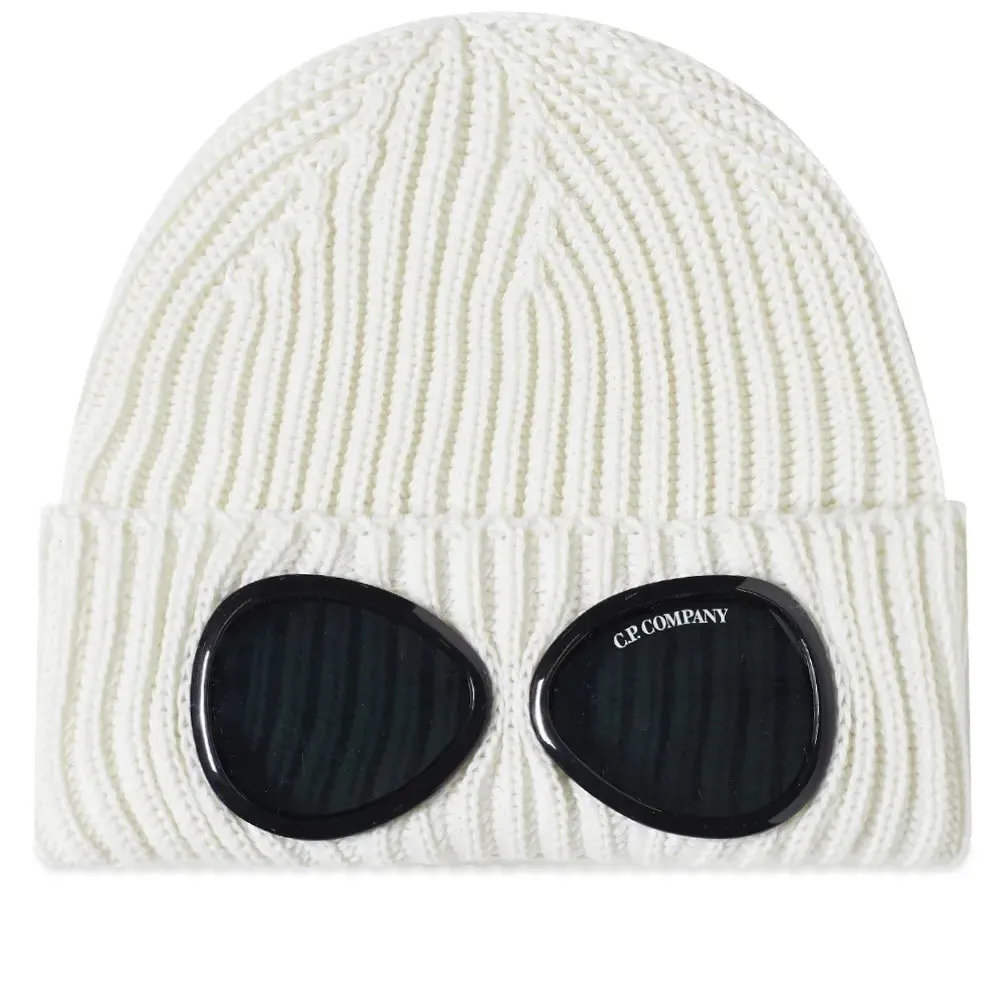 C.P. COMPANY GOGGLE BEANIE GAUZE WHITE