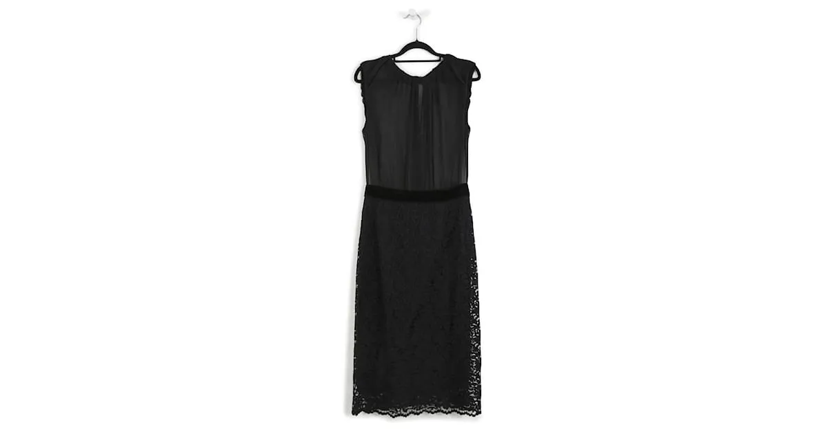 Dolce & Gabbana Vestido Midi Sin Mangas De Encaje Y Transparencia Negro 