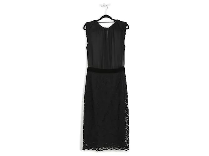 Dolce & Gabbana Vestido Midi Sin Mangas De Encaje Y Transparencia Negro 