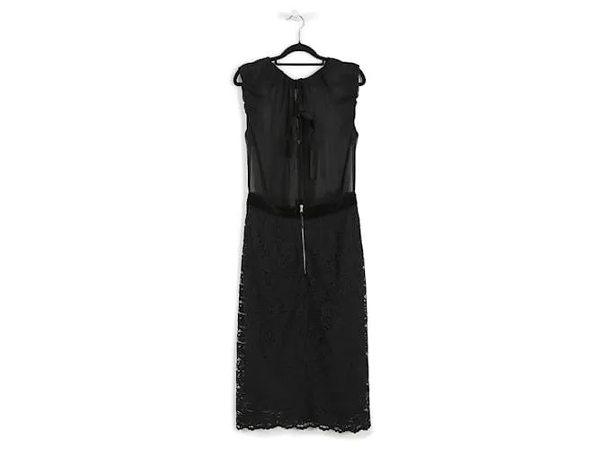 Dolce & Gabbana Vestido Midi Sin Mangas De Encaje Y Transparencia Negro 