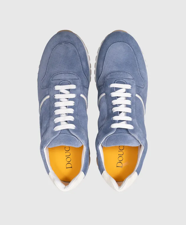 Doucal's Blue suede sneakers with logo