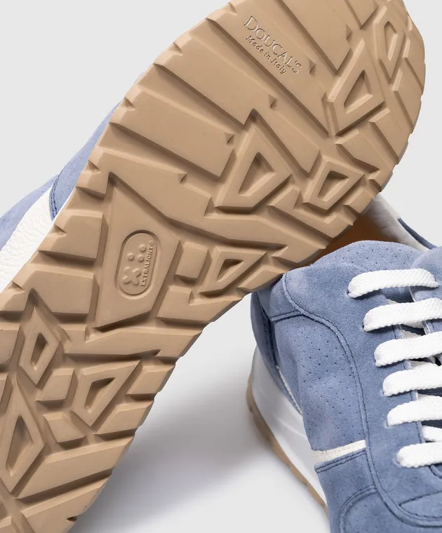 Doucal's Blue suede sneakers with logo