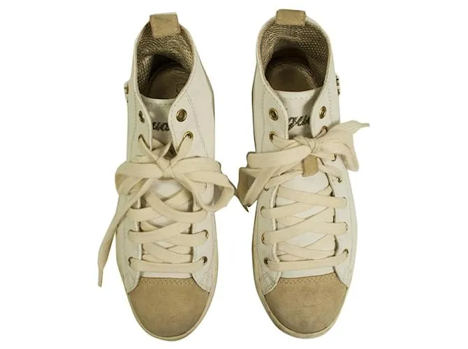 Dsquared2 Off White Leather Beige Suede High Top Lace Up Sneakers Zapatos 36.5 Blanco 