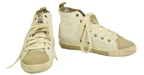 Dsquared2 Off White Leather Beige Suede High Top Lace Up Sneakers Zapatos 36.5 Blanco 