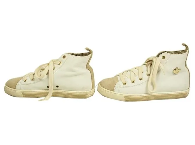 Dsquared2 Off White Leather Beige Suede High Top Lace Up Sneakers Zapatos 36.5 Blanco 