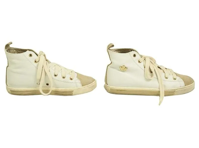 Dsquared2 Off White Leather Beige Suede High Top Lace Up Sneakers Zapatos 36.5 Blanco 