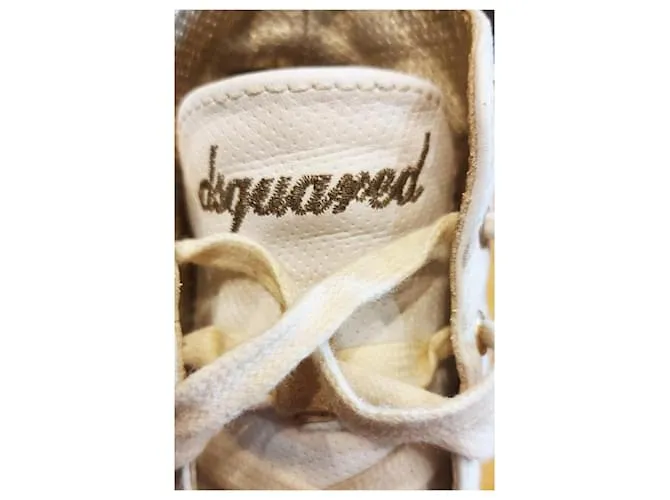 Dsquared2 Off White Leather Beige Suede High Top Lace Up Sneakers Zapatos 36.5 Blanco 