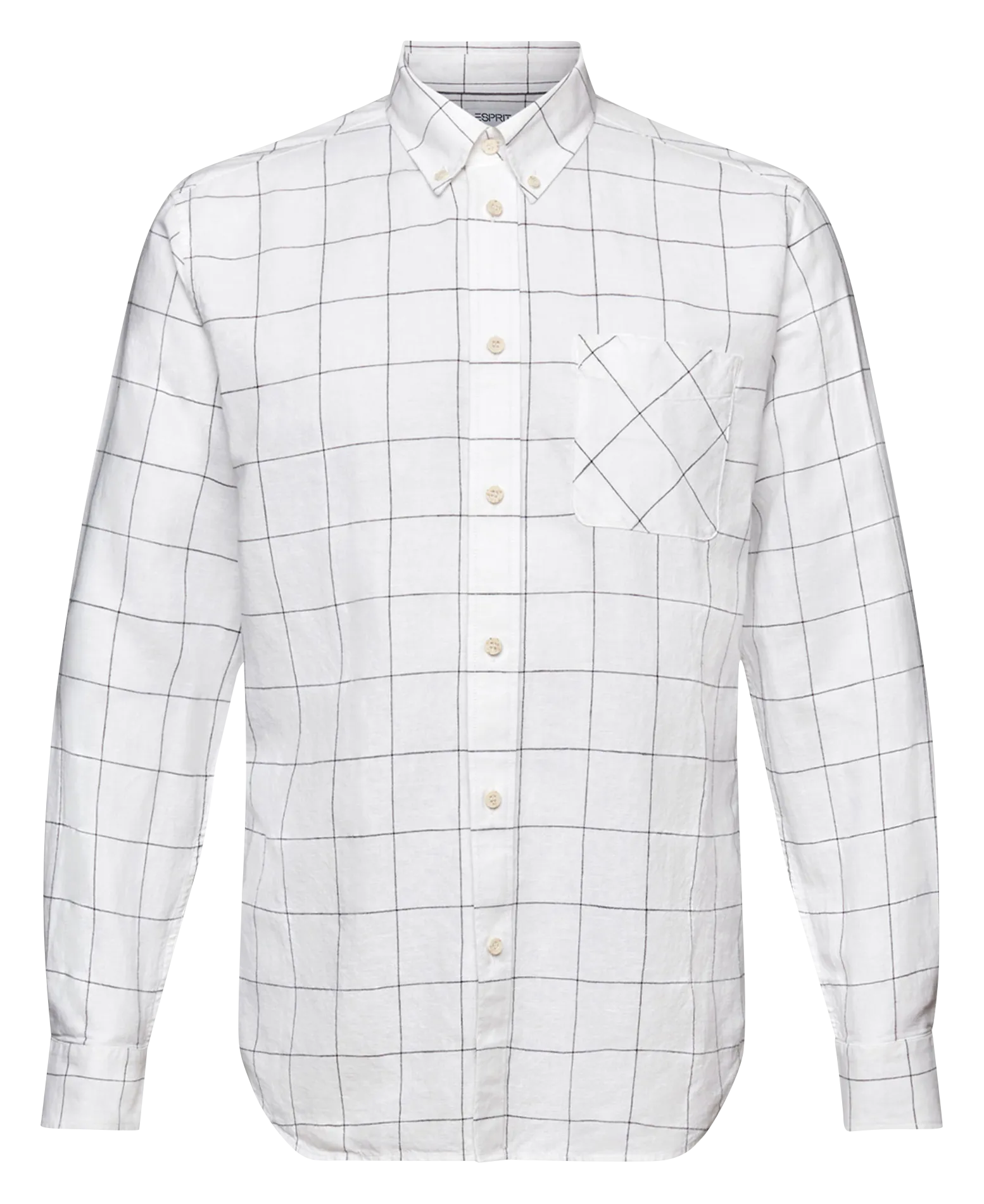 ESPRIT Camisa con cuello americano de algodón y lino a cuadros en blanco