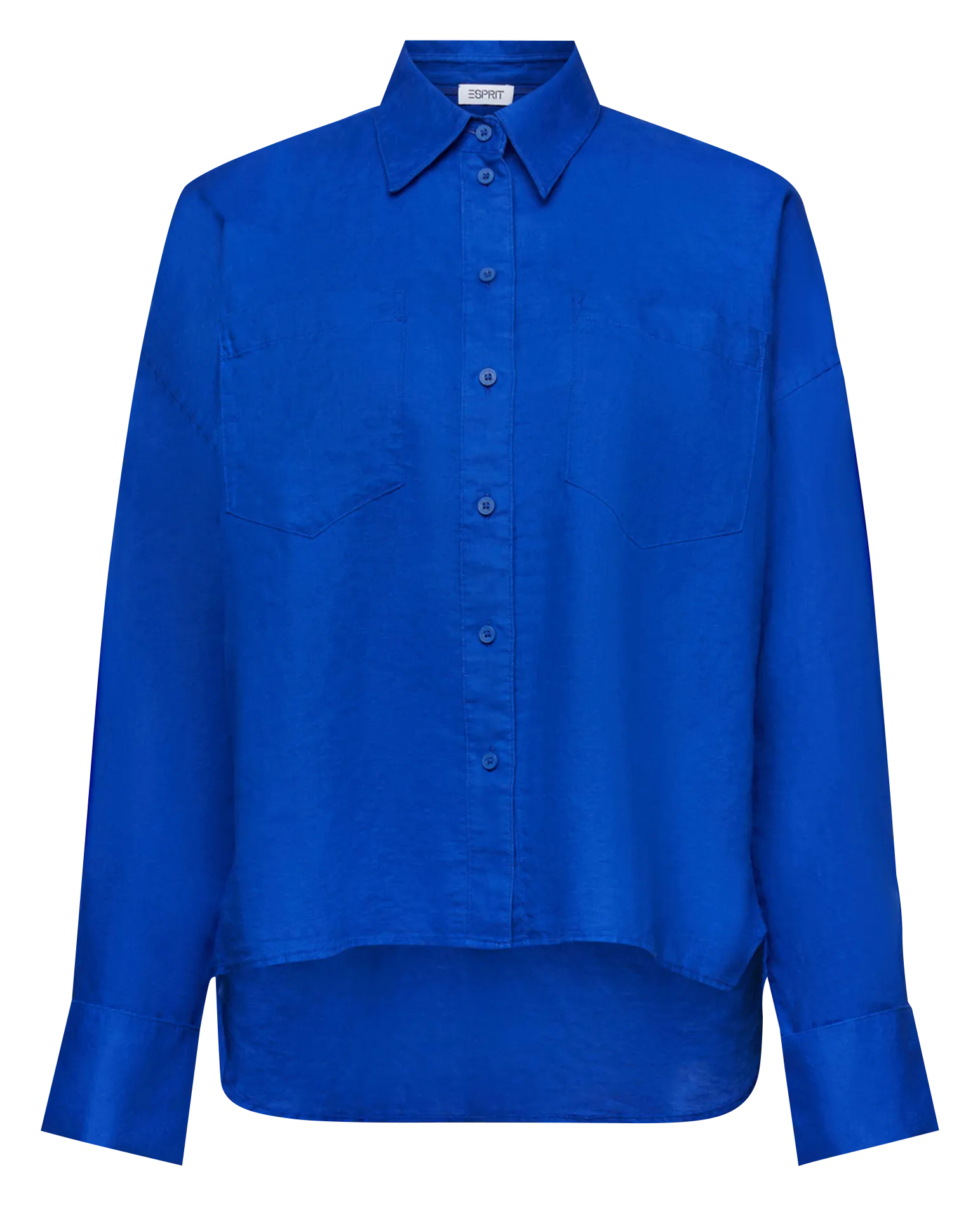 ESPRIT Camisa de mezcla de lino y algodón con cuello clásico en azul