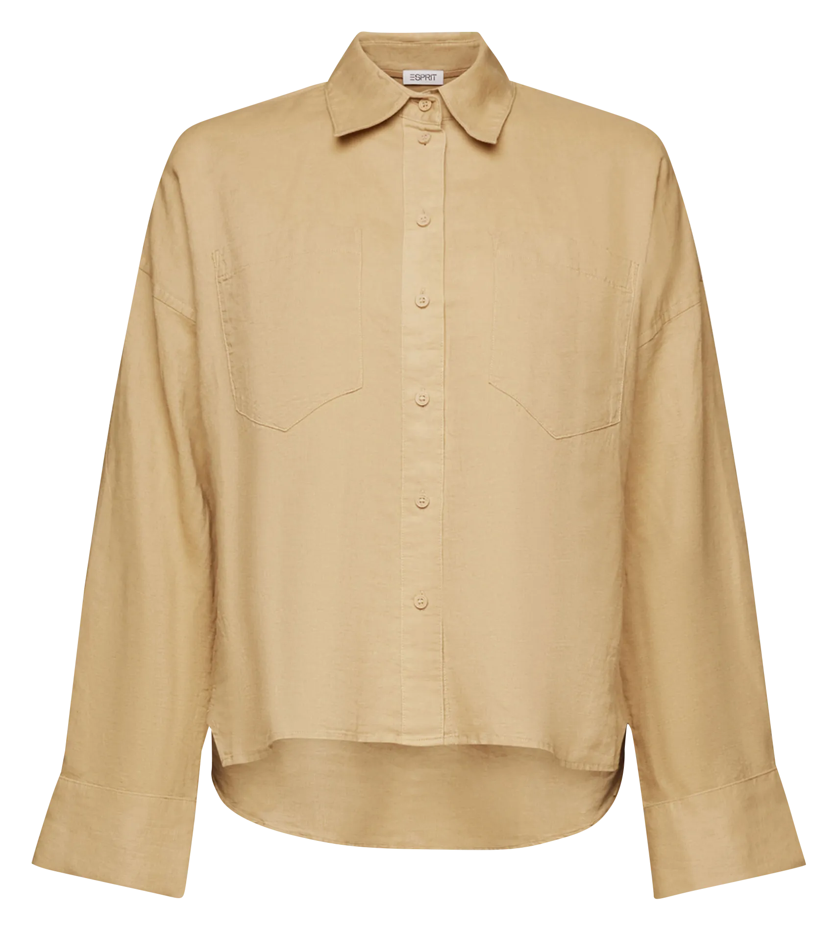 ESPRIT Camisa de mezcla de lino y algodón con cuello clásico en beige