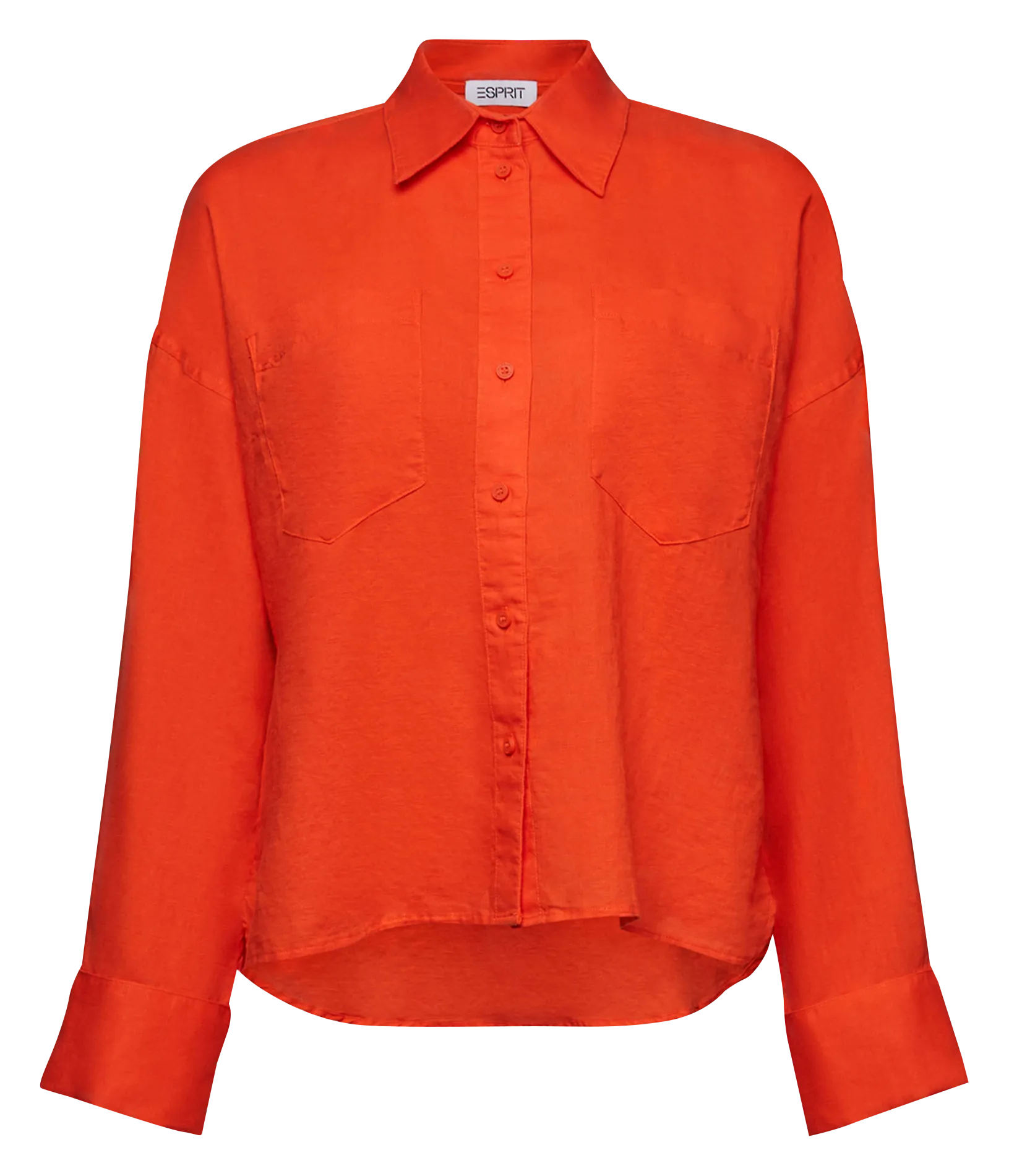 ESPRIT Camisa de mezcla de lino y algodón con cuello clásico en naranja