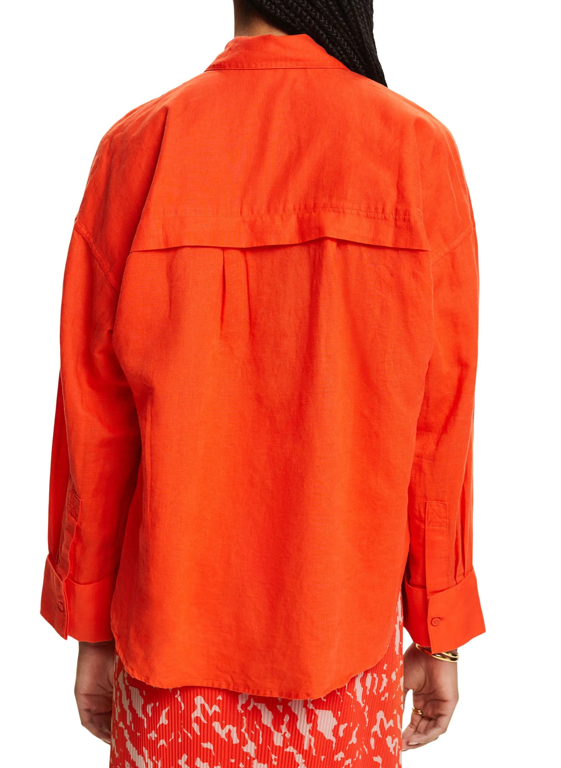 ESPRIT Camisa de mezcla de lino y algodón con cuello clásico en naranja