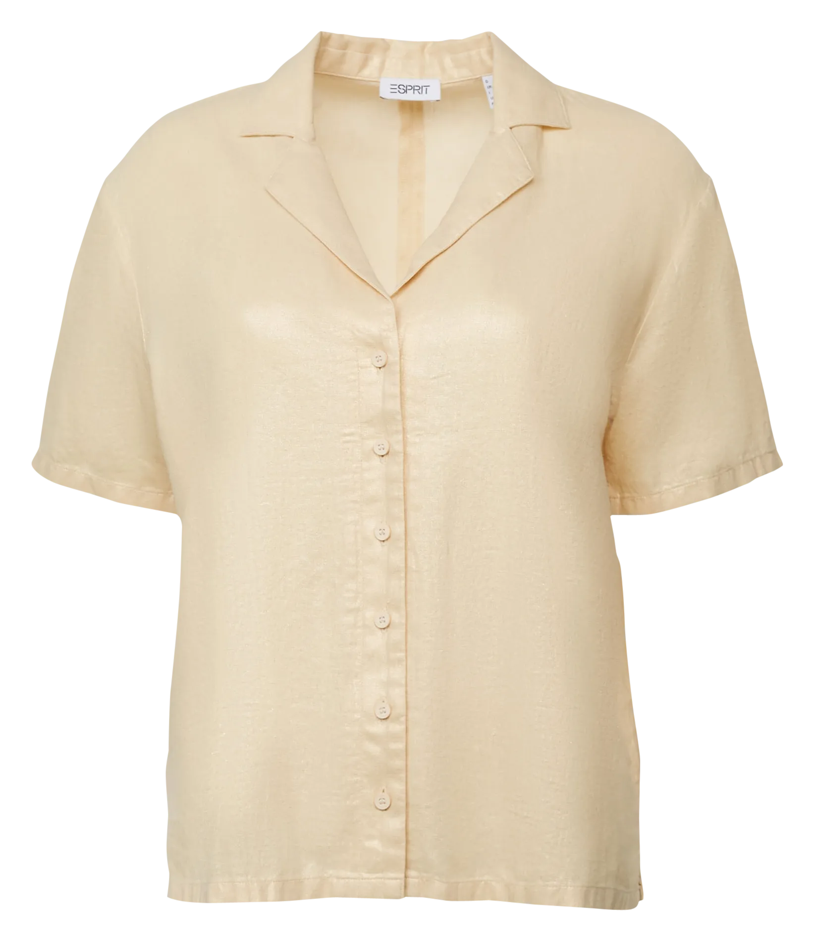 ESPRIT Camisa recta con cuello de solapa en mezcla de lino en beige