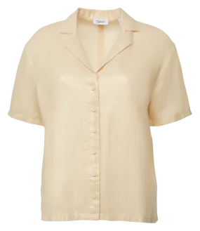 ESPRIT Camisa recta con cuello de solapa en mezcla de lino en beige