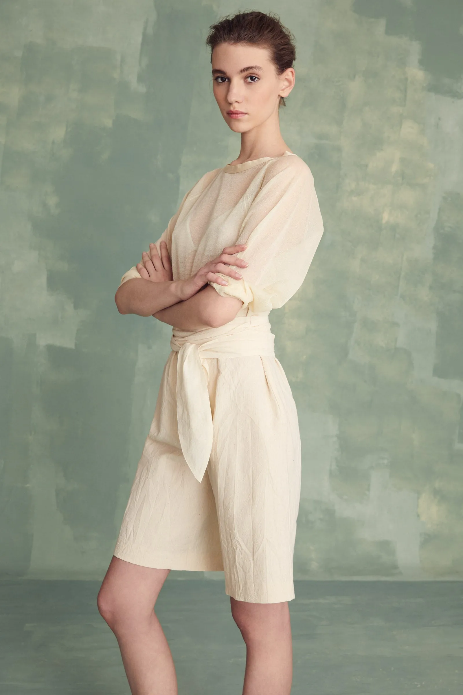 Gilda, cotton, paper and linen blend shorts