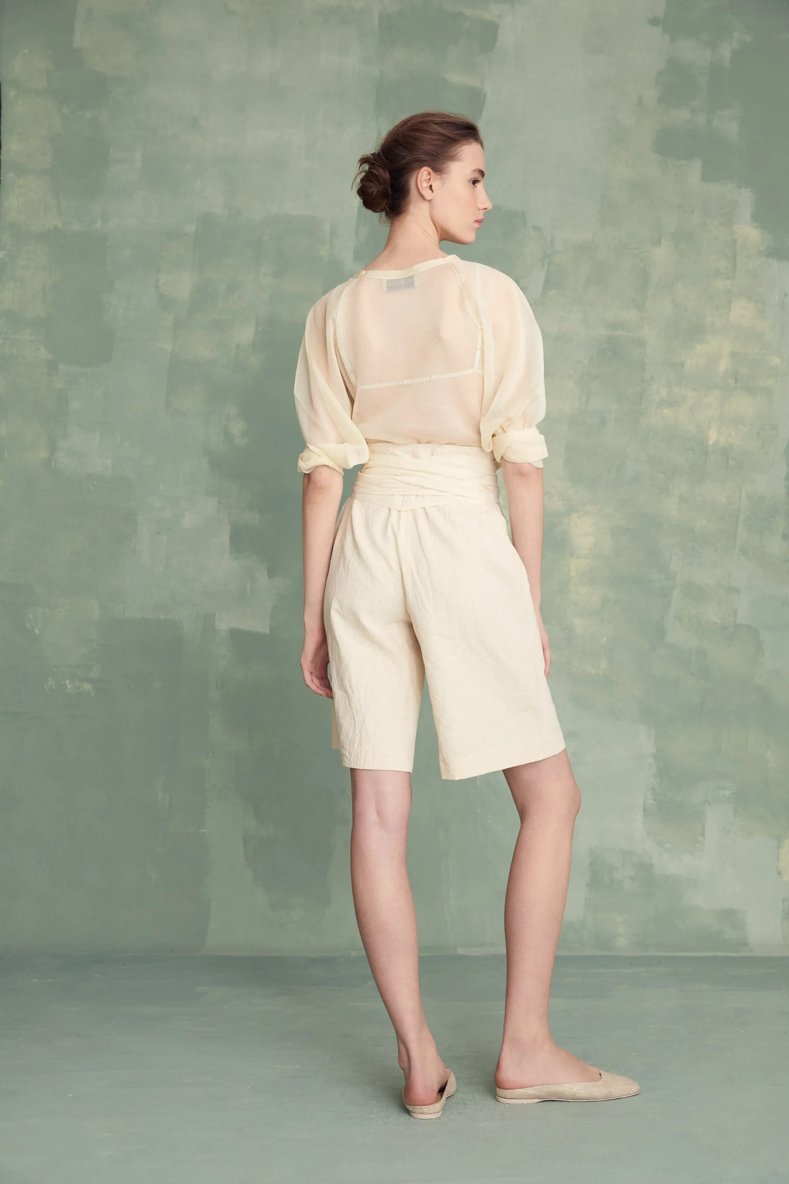 Gilda, cotton, paper and linen blend shorts