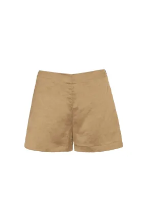 Gloria, cocoa linen and viscose shorts