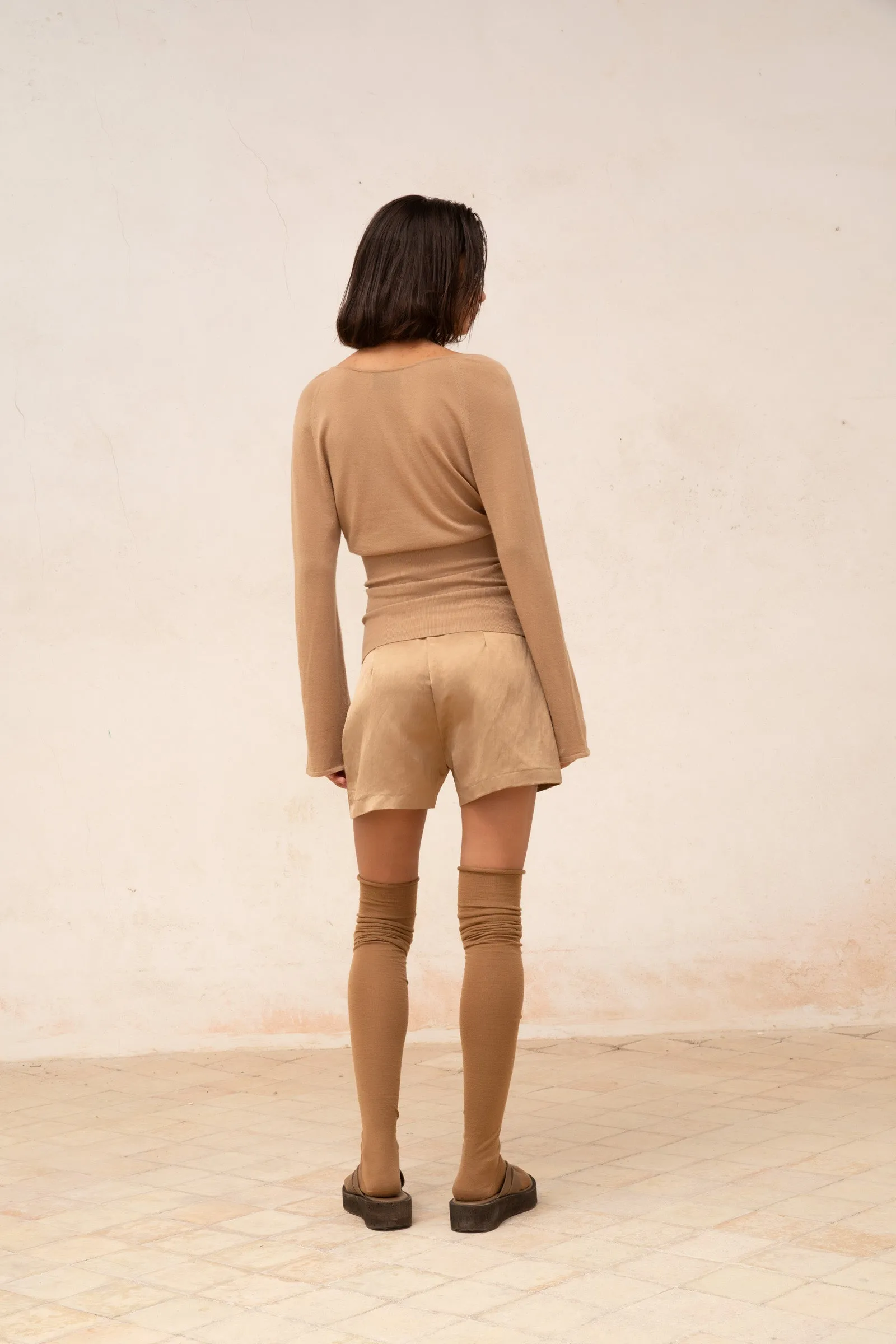 Gloria, cocoa linen and viscose shorts