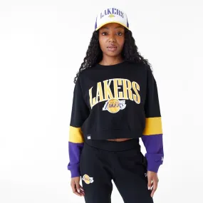 LA Lakers Sudadera corta de cuello redondo en bloque de color negro para mujer de la NBA