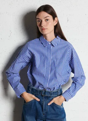 LA PETITE ETOILE CLONY - Camisa holgada de algodón a rayas con cuello clásico en azul