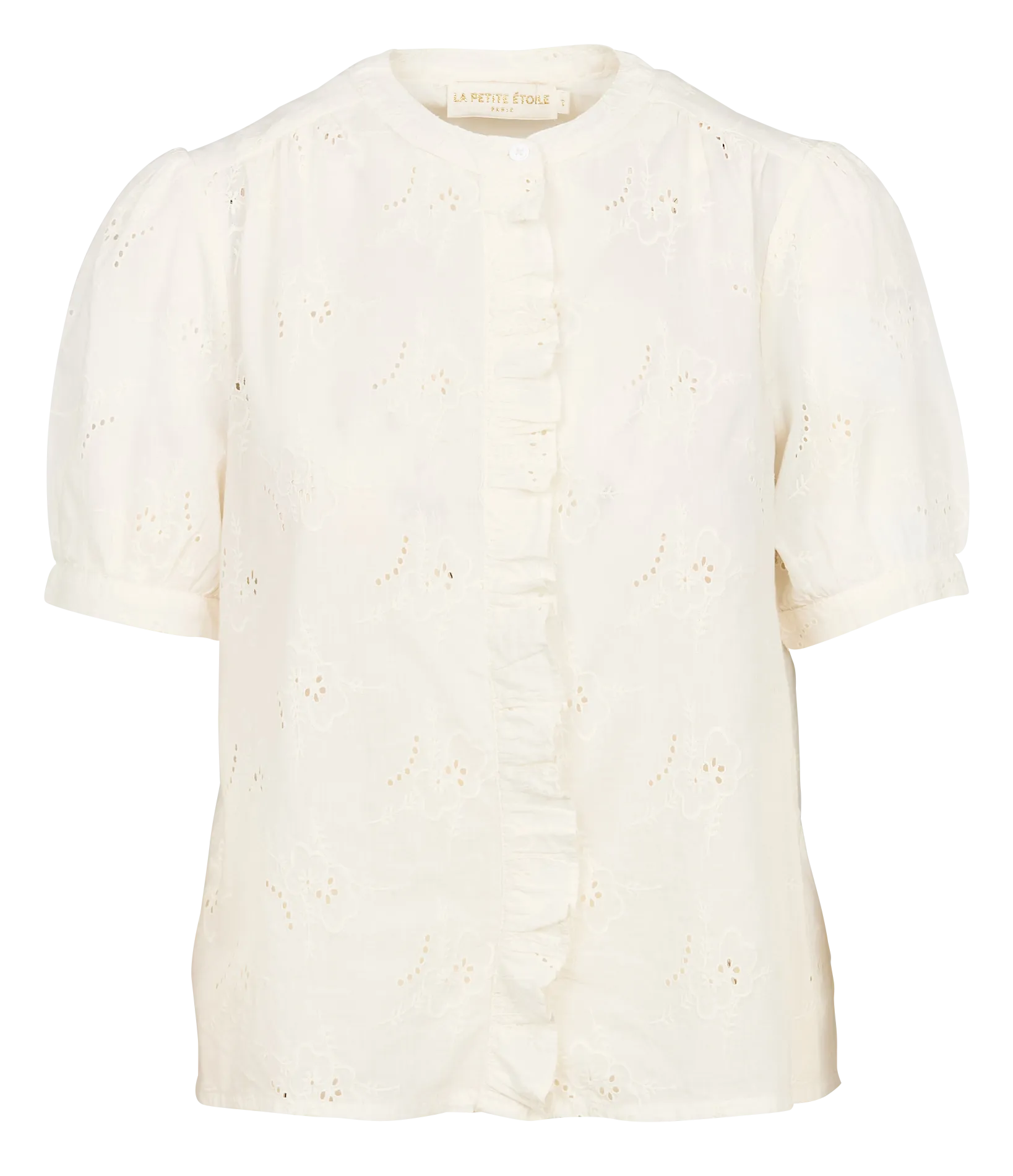 LA PETITE ETOILE THEA - Camisa recta cuello redondo de algodón en beige