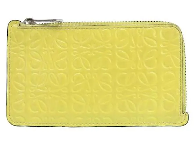 Loewe Estuche para tarjetas de charol con anagrama en muy buen estado Amarillo 