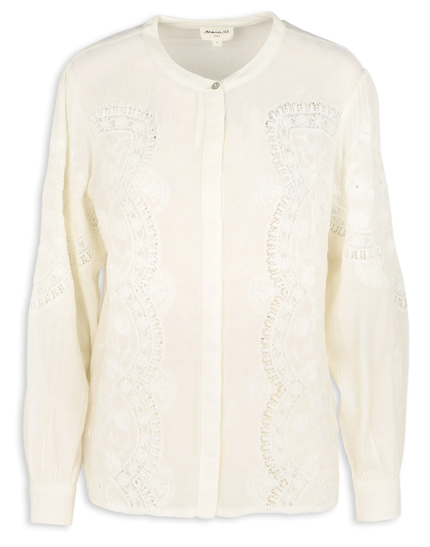 MAISON 123 BALI - Camisa recta cuello redondo bordada en blanco