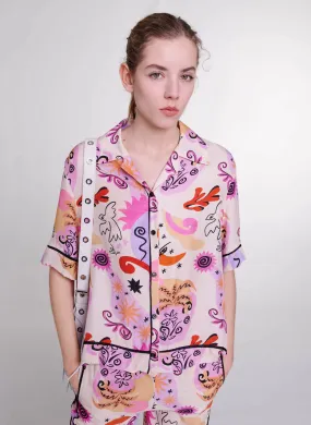 MAJE Camisa de seda estampada holgada en multicolor