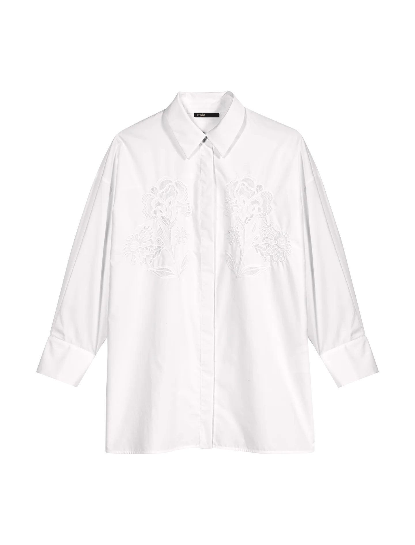 MAJE Camisa holgada de algodón bordada en blanco