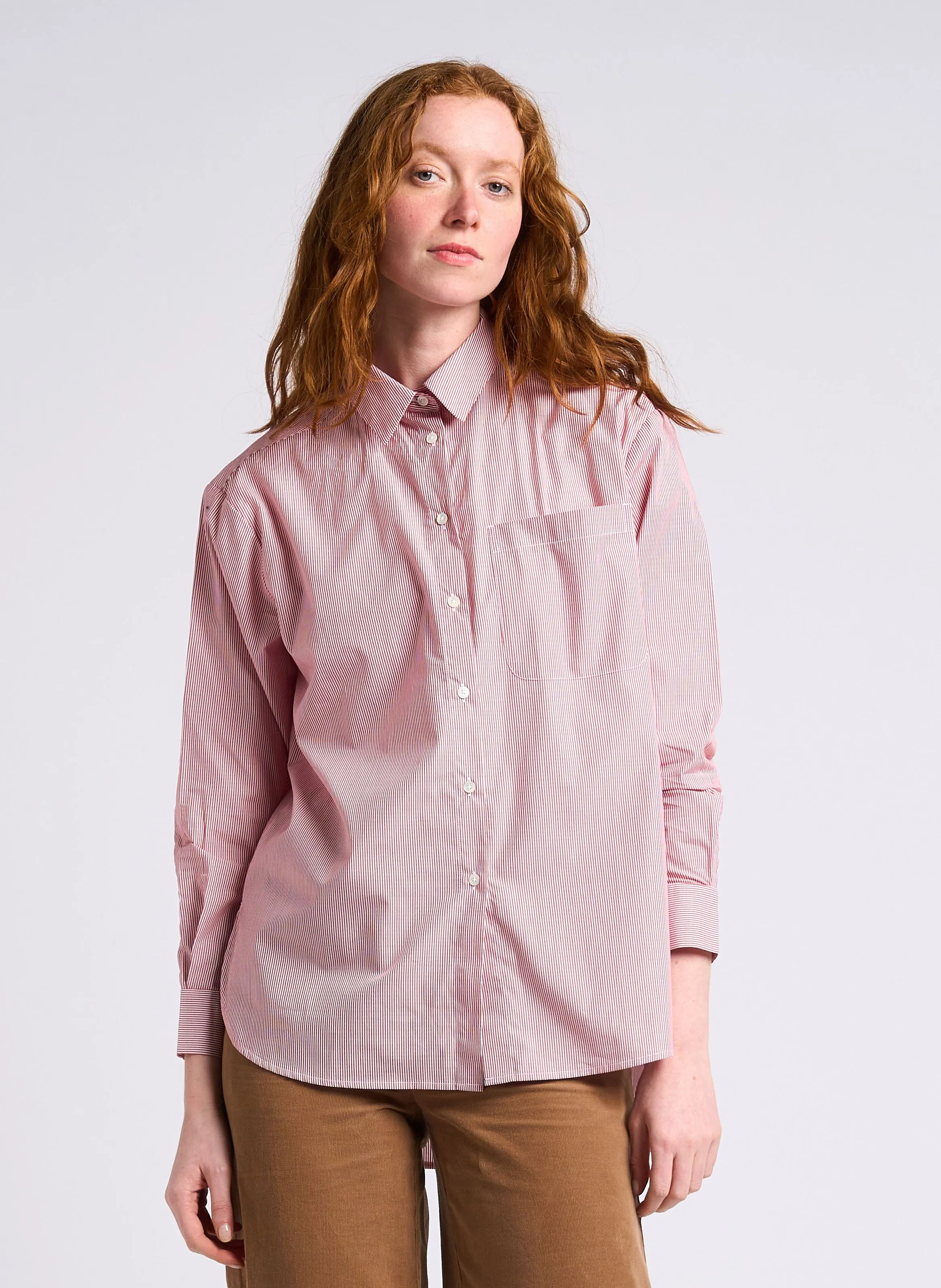 MAX&Co. INIZIO - Camisa de algodón a rayas con cuello clásico en multicolor