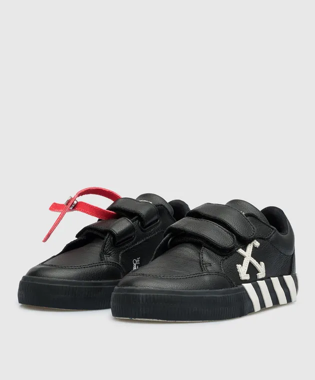 Off-White Children's black Vulcanized leather sneakers with logo