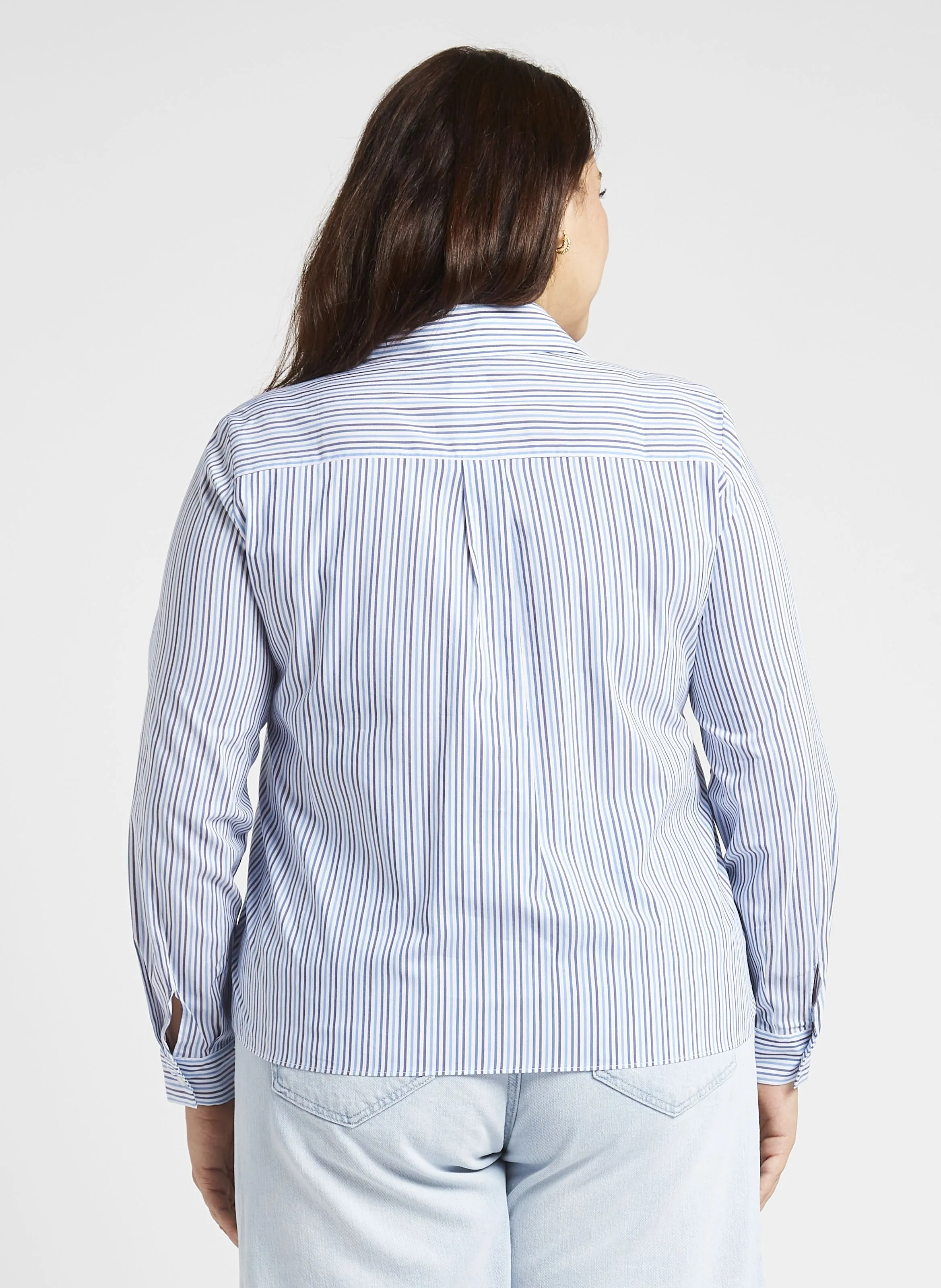 PERSONA by Marina Rinaldi WARREN - Camisa recta de mezcla de algodón a rayas con cuello clásico en blanco