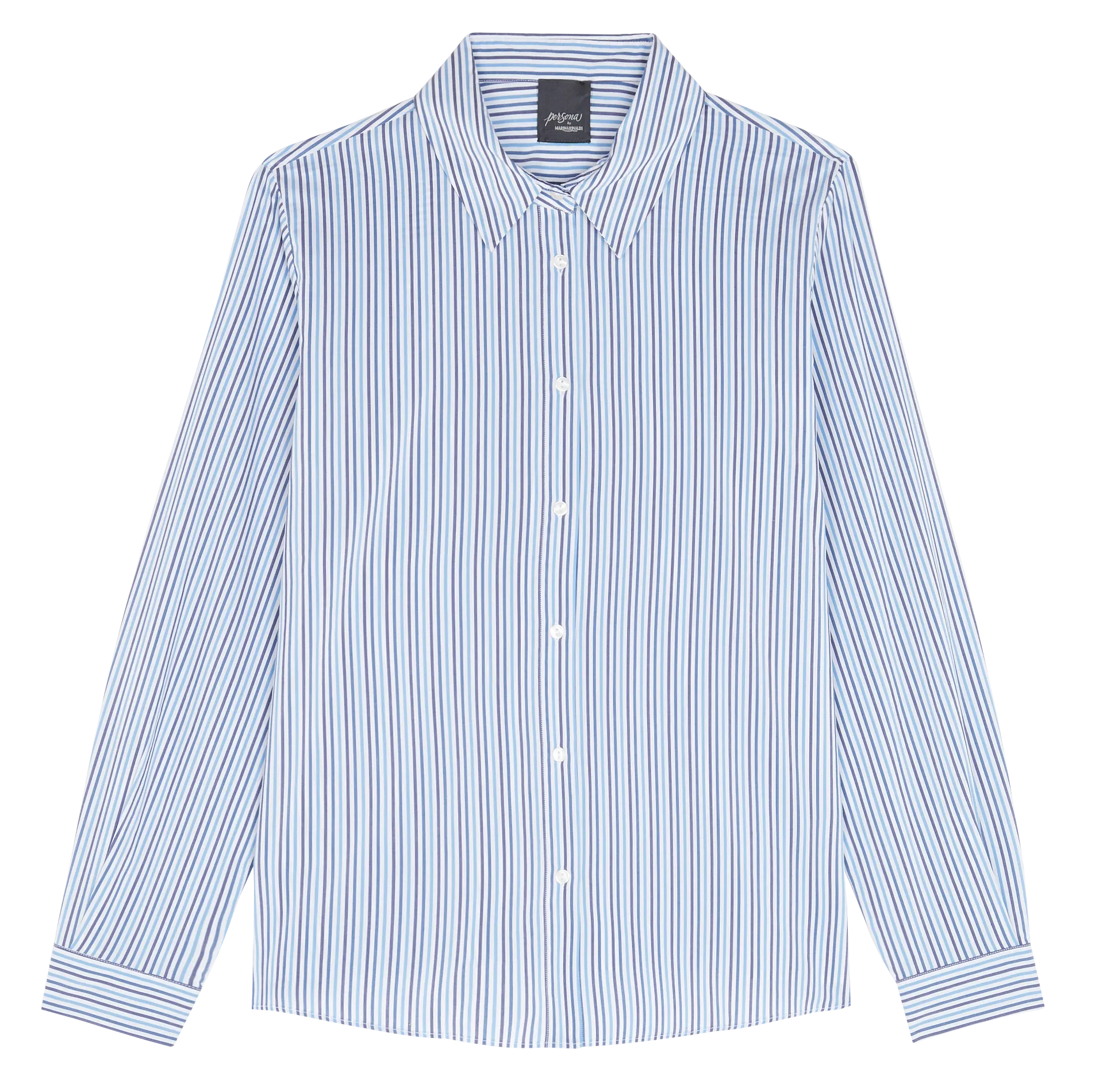 PERSONA by Marina Rinaldi WARREN - Camisa recta de mezcla de algodón a rayas con cuello clásico en blanco