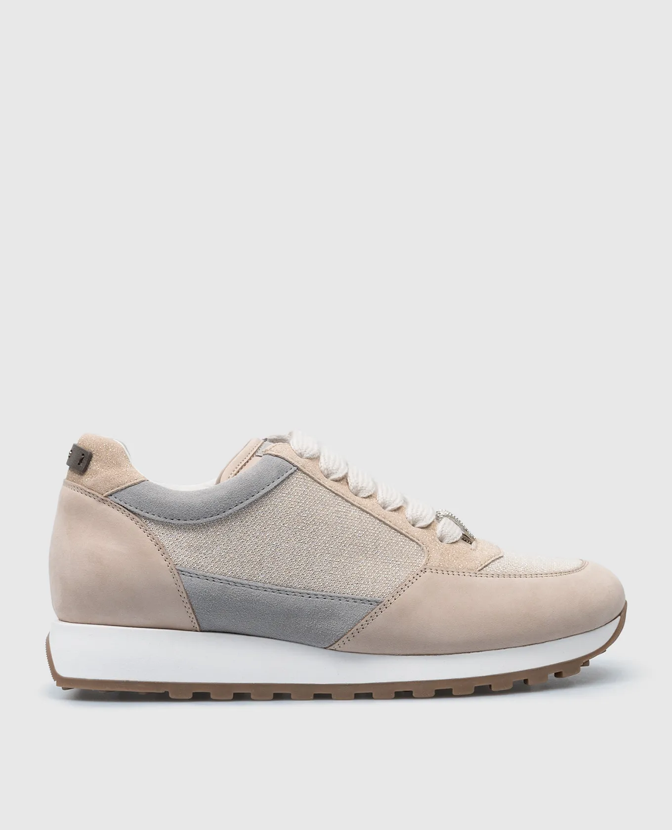 Peserico Beige combination sneakers with monil chain