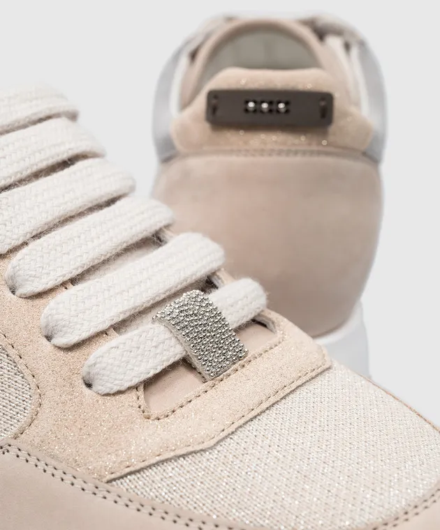 Peserico Beige combination sneakers with monil chain