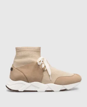 Peserico Beige combined sneakers with lurex