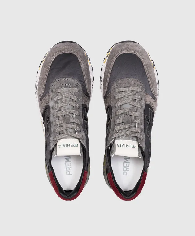 Premiata Mick logo combo sneakers in gray